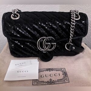 Gucci Marmont Black Sequin Silver Handbag